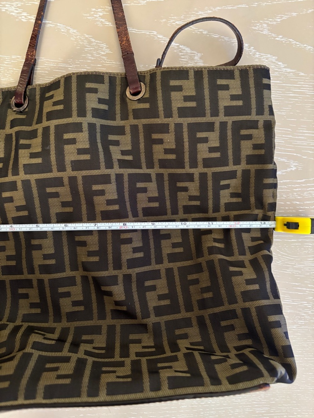 Fendi Brown and Dark Brown Zucca Monogram Tote 13 w /12L wear in handles - Picture 4 of 5
